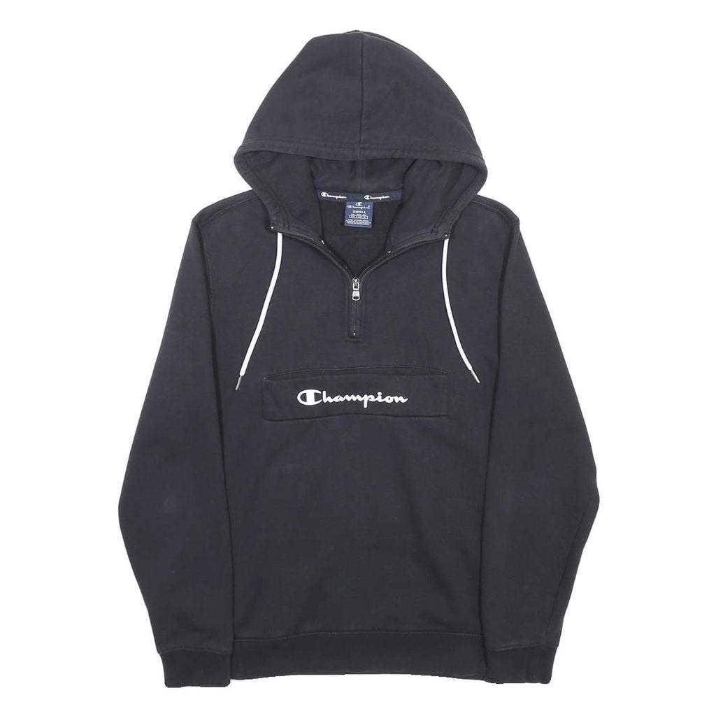 CHAMPION Womens Black Pullover Hoodie S Half Zip Logo Print
