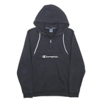 CHAMPION Womens Black Pullover Hoodie S Half Zip Logo Print