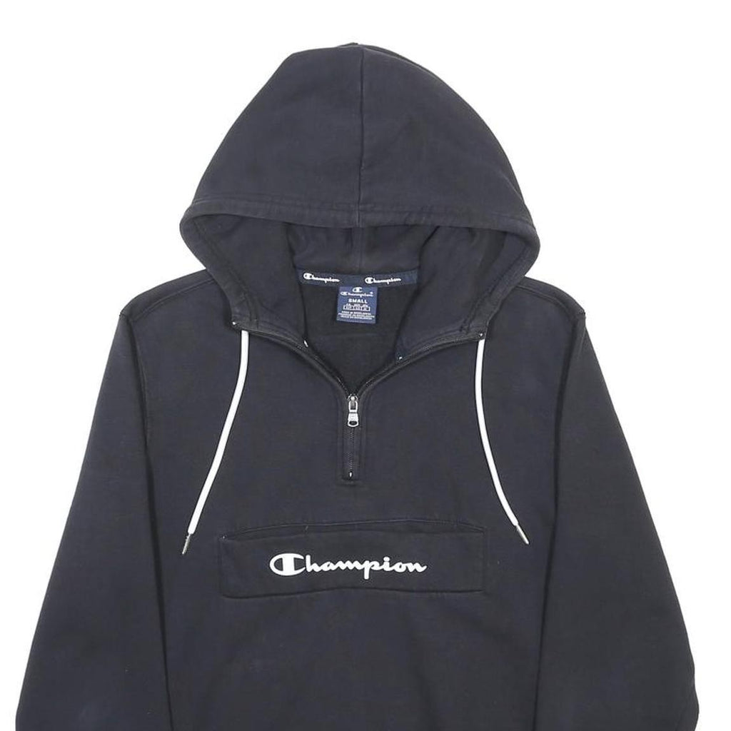 CHAMPION Womens Black Pullover Hoodie S Half Zip Logo Print