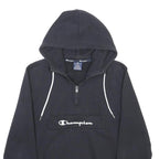 CHAMPION Womens Black Pullover Hoodie S Half Zip Logo Print