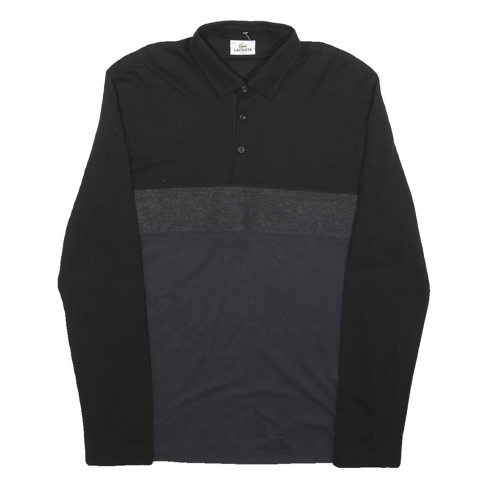 LACOSTE Mens Black & Grey Long Sleeve Colourblock Polo Shirt M Classic Fit