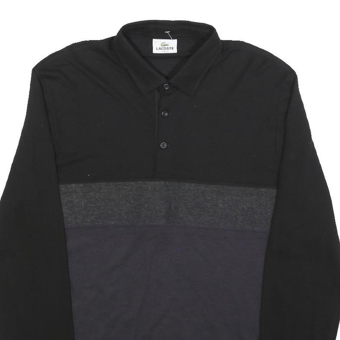 LACOSTE Mens Black & Grey Long Sleeve Colourblock Polo Shirt M Classic Fit