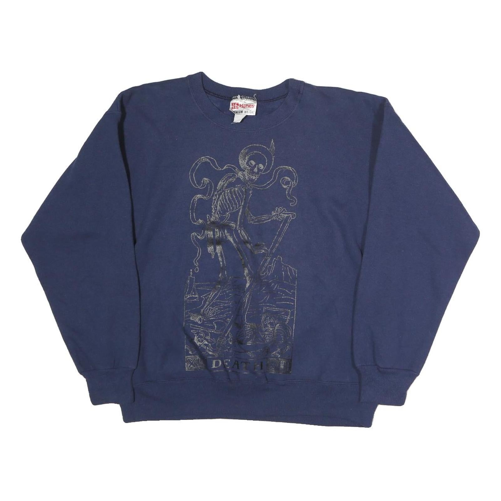 HANES Mens Blue Skeleton Graphic Crew Neck M Cotton Sweatshirt Casual