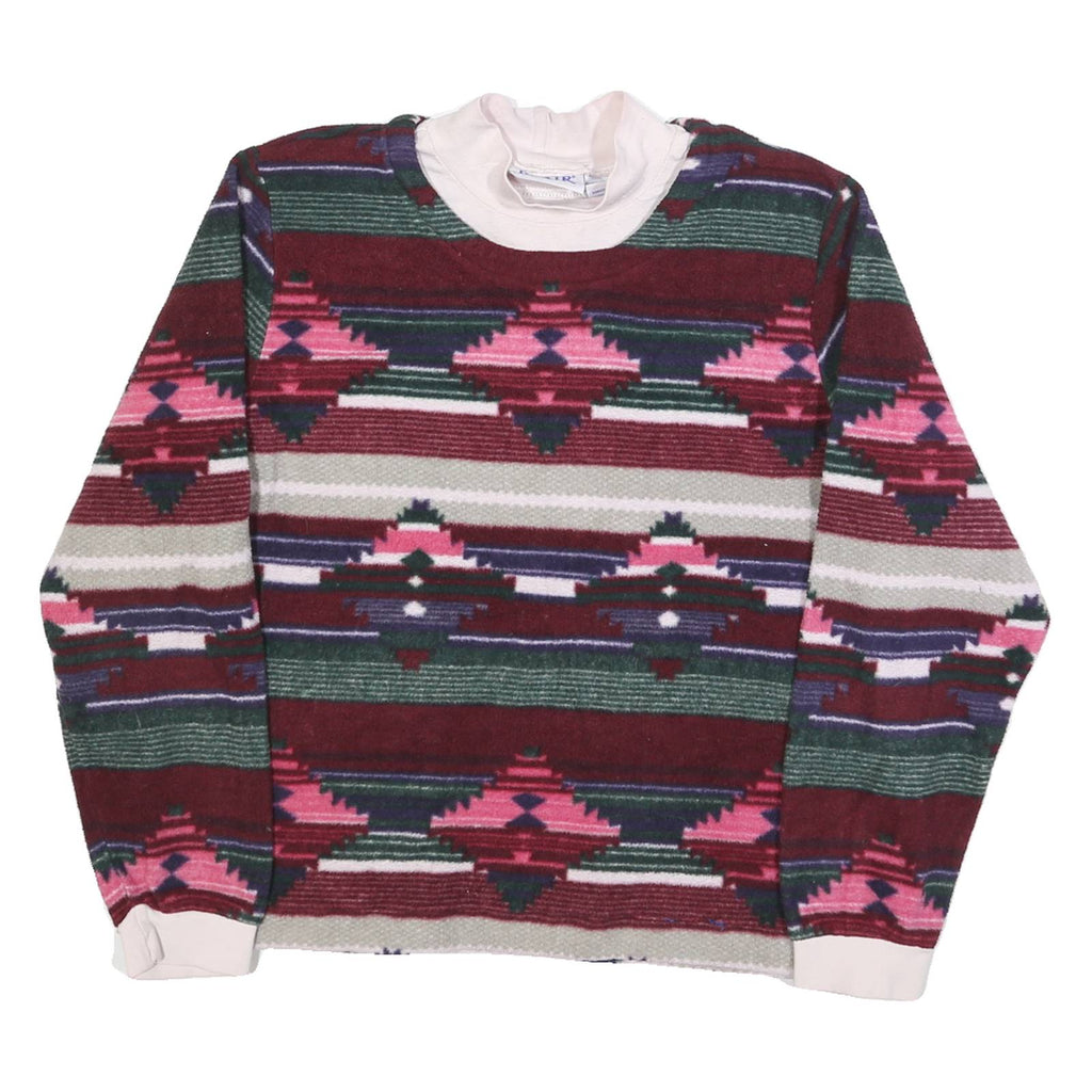 BLAIR Womens Burgundy Green Pink Patterned Polyester Jumper Roll Neck M Vintage
