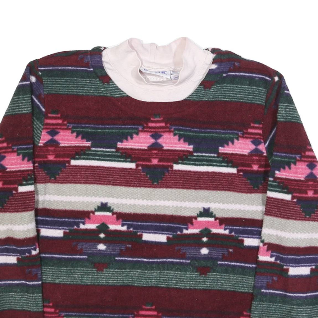 BLAIR Womens Burgundy Green Pink Patterned Polyester Jumper Roll Neck M Vintage