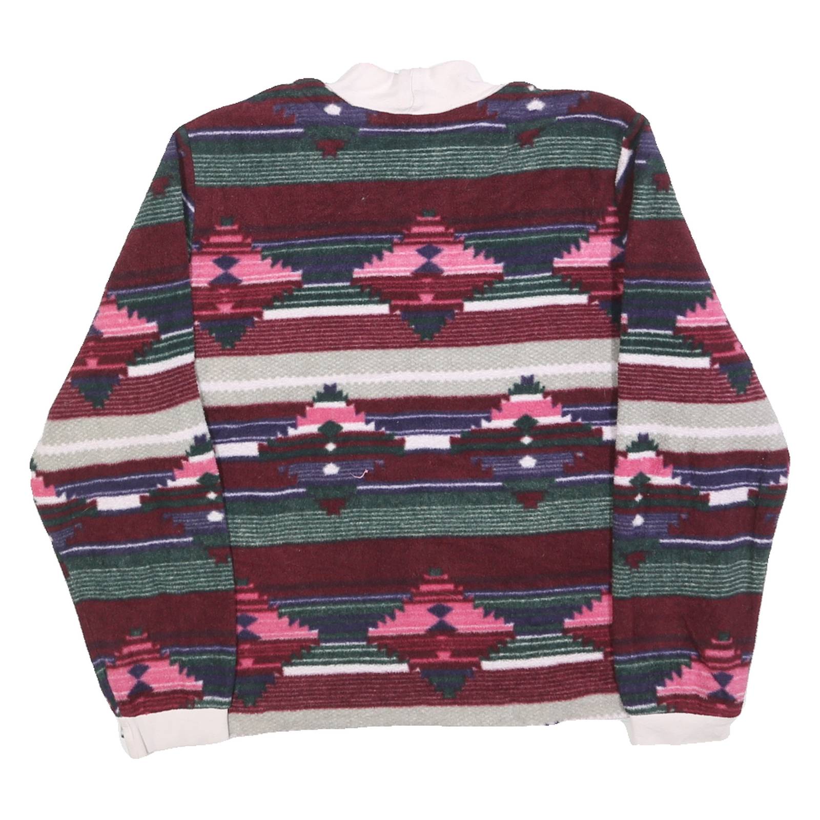 BLAIR Womens Burgundy Green Pink Patterned Polyester Jumper Roll Neck M Vintage
