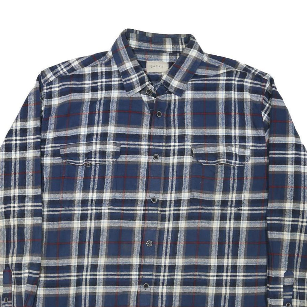 JACHS Mens Blue & White Check Shirt L Cotton Blend Long Sleeve Casual Flannel