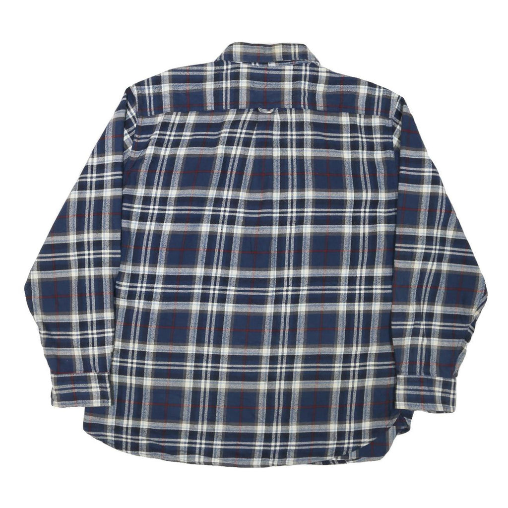 JACHS Mens Blue & White Check Shirt L Cotton Blend Long Sleeve Casual Flannel
