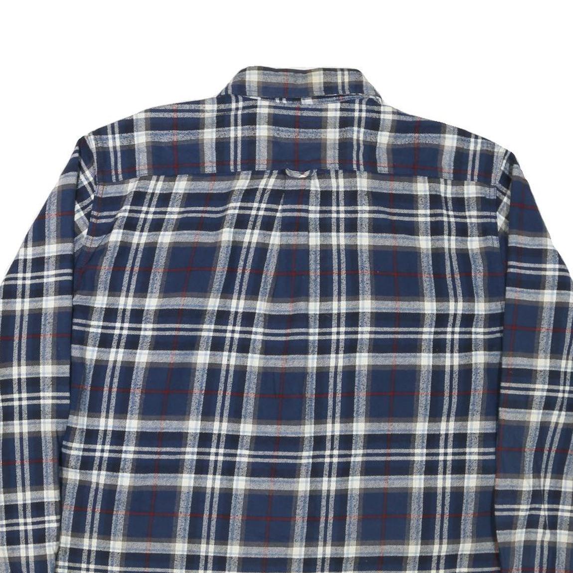 JACHS Mens Blue & White Check Shirt L Cotton Blend Long Sleeve Casual Flannel