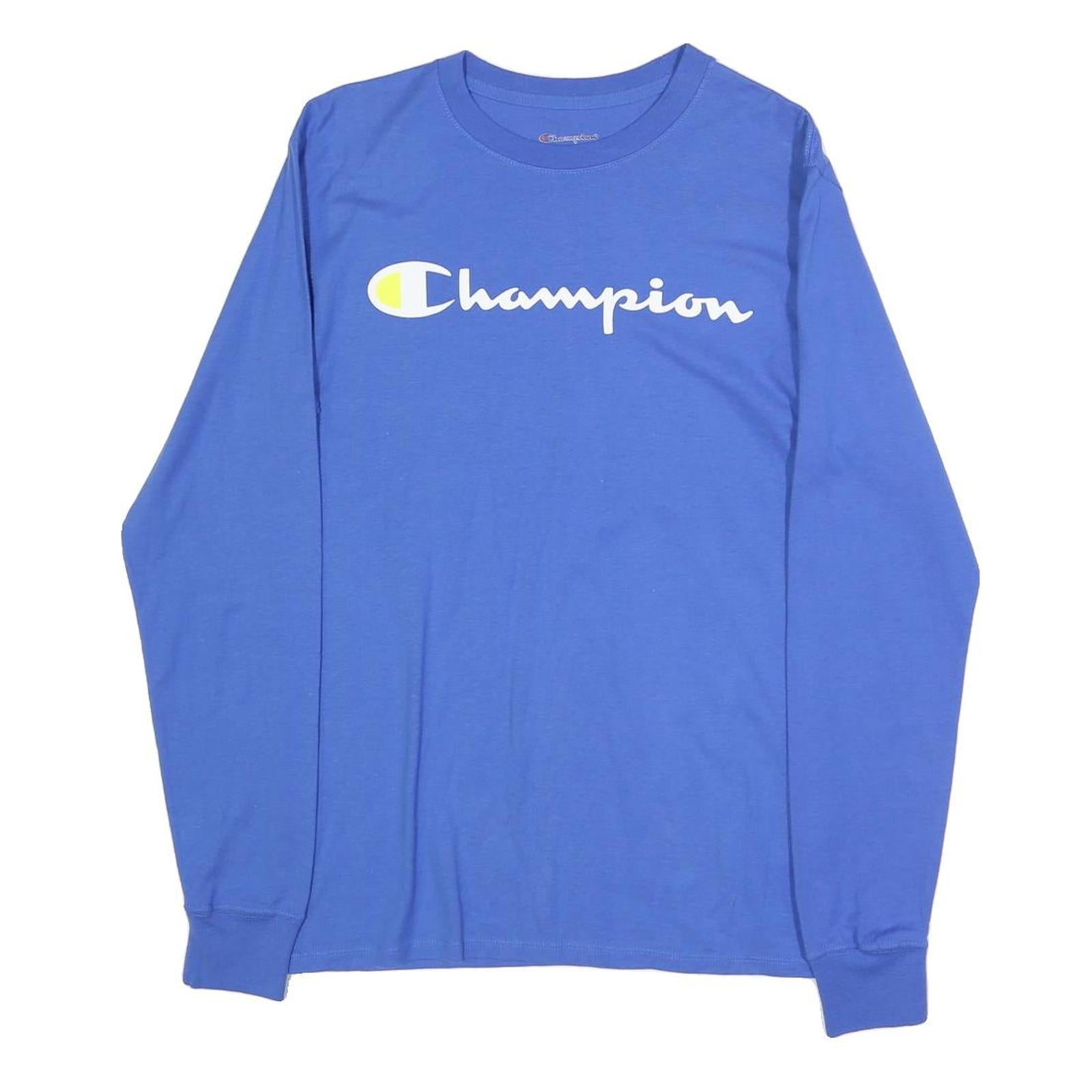 CHAMPION Mens Blue Long Sleeve Crew Neck Logo Graphic T-Shirt S