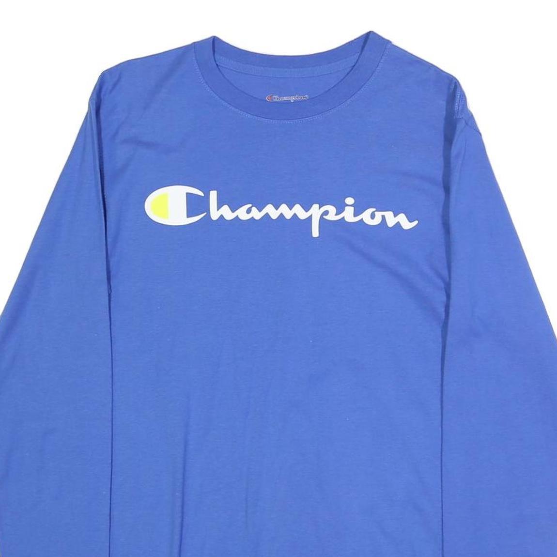 CHAMPION Mens Blue Long Sleeve Crew Neck Logo Graphic T-Shirt S