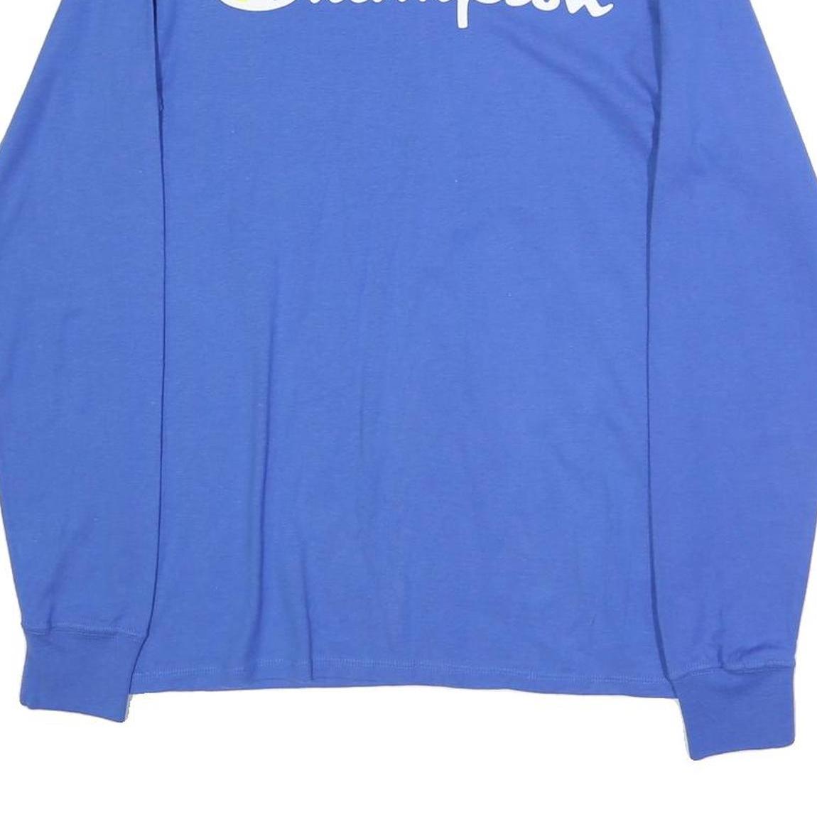 CHAMPION Mens Blue Long Sleeve Crew Neck Logo Graphic T-Shirt S