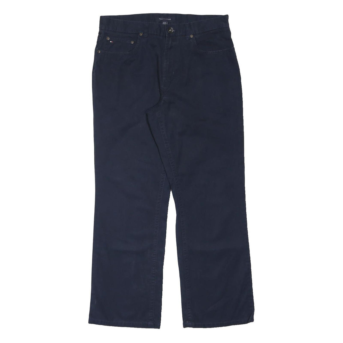TOMMY HILFIGER Mens Cotton Blend Navy Relaxed Straight Trousers W32 L30 Casual