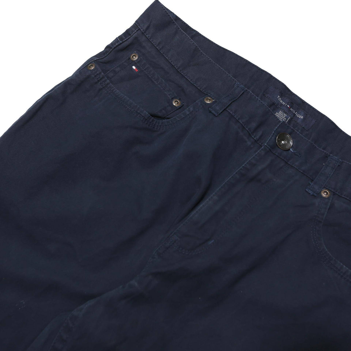 TOMMY HILFIGER Mens Cotton Blend Navy Relaxed Straight Trousers W32 L30 Casual
