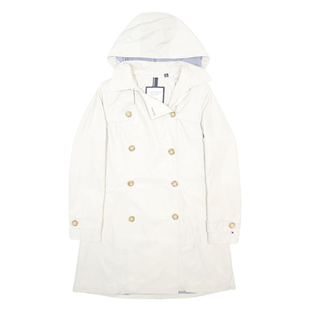 TOMMY HILFIGER Womens White Button Cotton Blend Classic Jacket M Hooded Casual