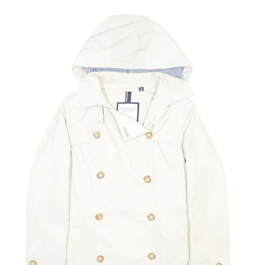 TOMMY HILFIGER Womens White Button Cotton Blend Classic Jacket M Hooded Casual