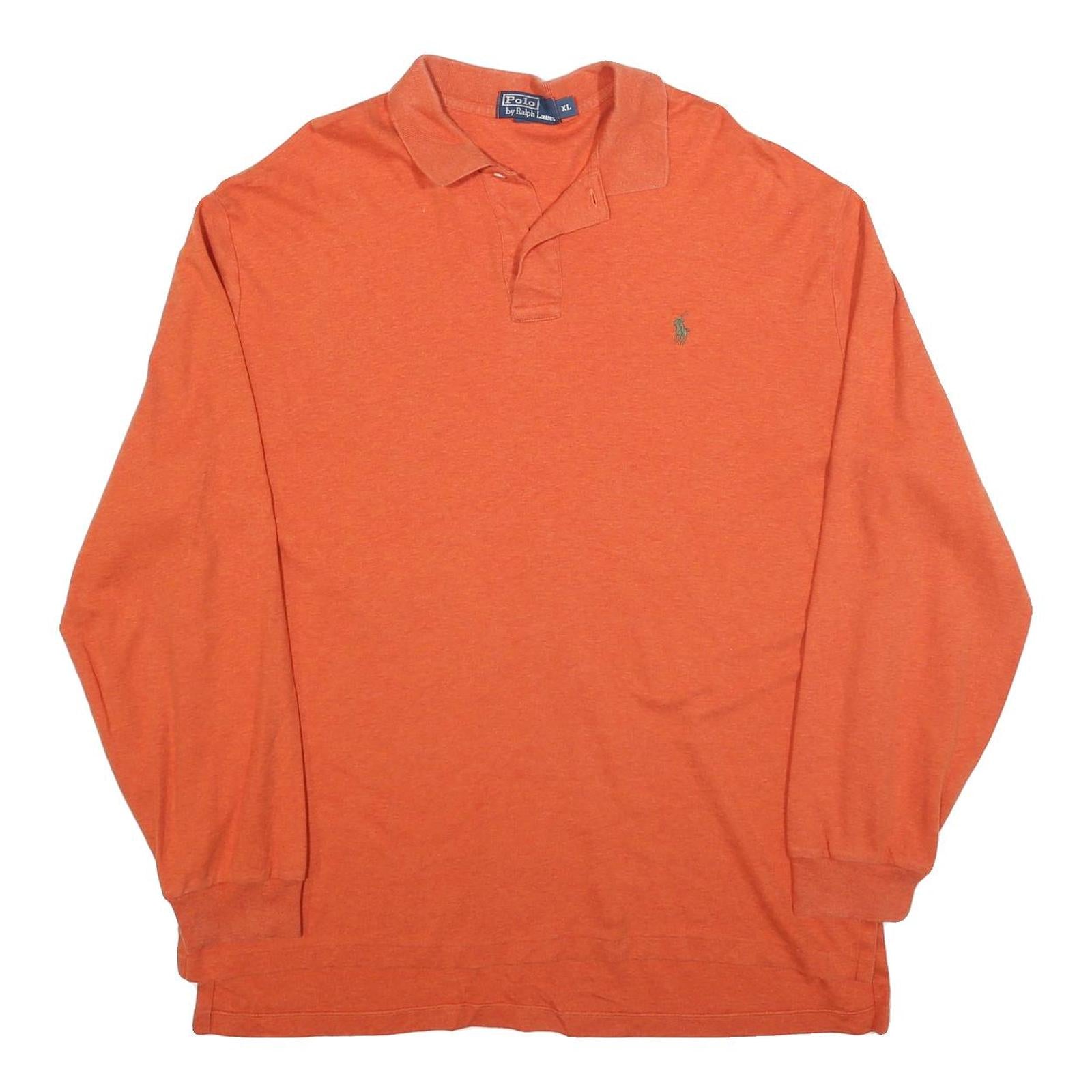 POLO RALPH LAUREN Mens Orange Long Sleeve Plain XL Cotton Blend Basic Polo Shirt