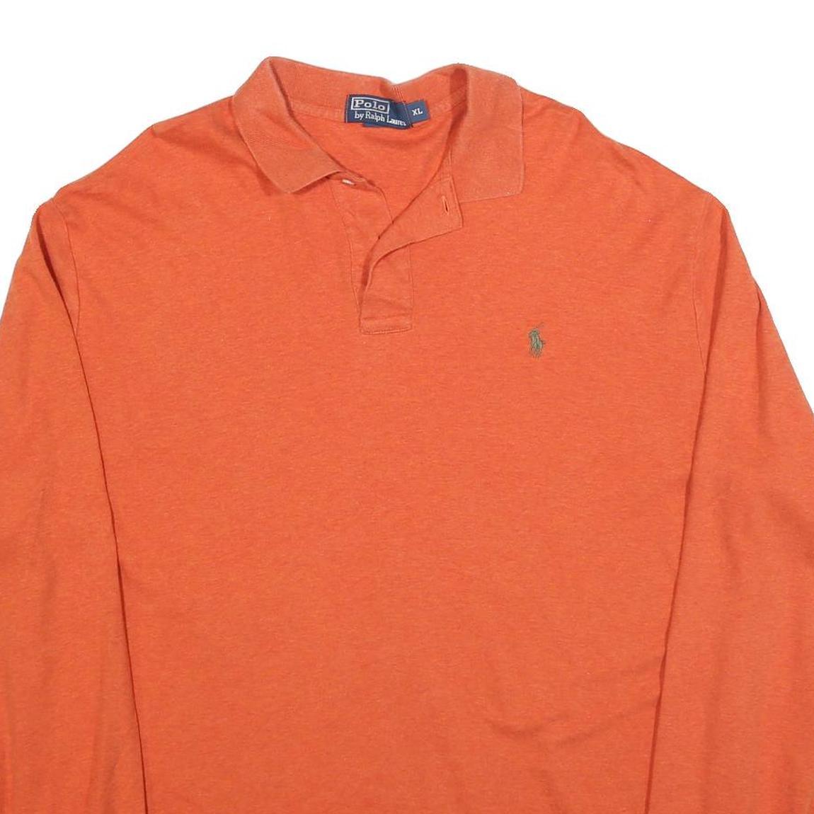 POLO RALPH LAUREN Mens Orange Long Sleeve Plain XL Cotton Blend Basic Polo Shirt