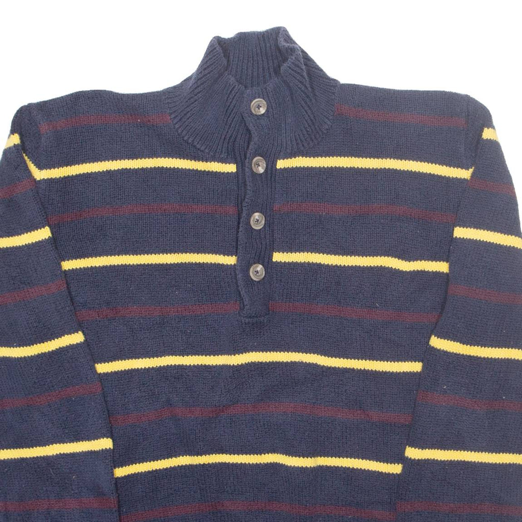 POLO RALPH LAUREN Mens Patterned Jumper Blue Striped Button Neck Tight Knit M