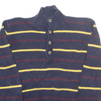 POLO RALPH LAUREN Mens Patterned Jumper Blue Striped Button Neck Tight Knit M