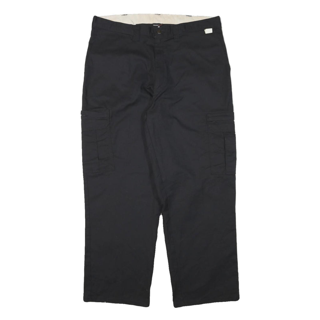DICKIES Mens Cotton Blend Black Relaxed Cargo Trousers W36 L29 Workwear