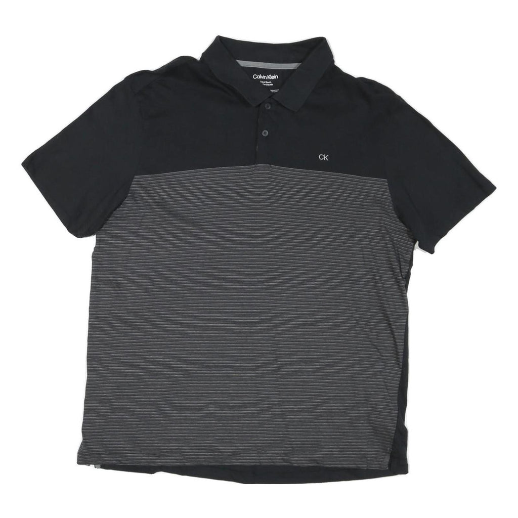 CALVIN KLEIN Mens Black & Grey Striped Polo Shirt XL Cotton Blend Casual