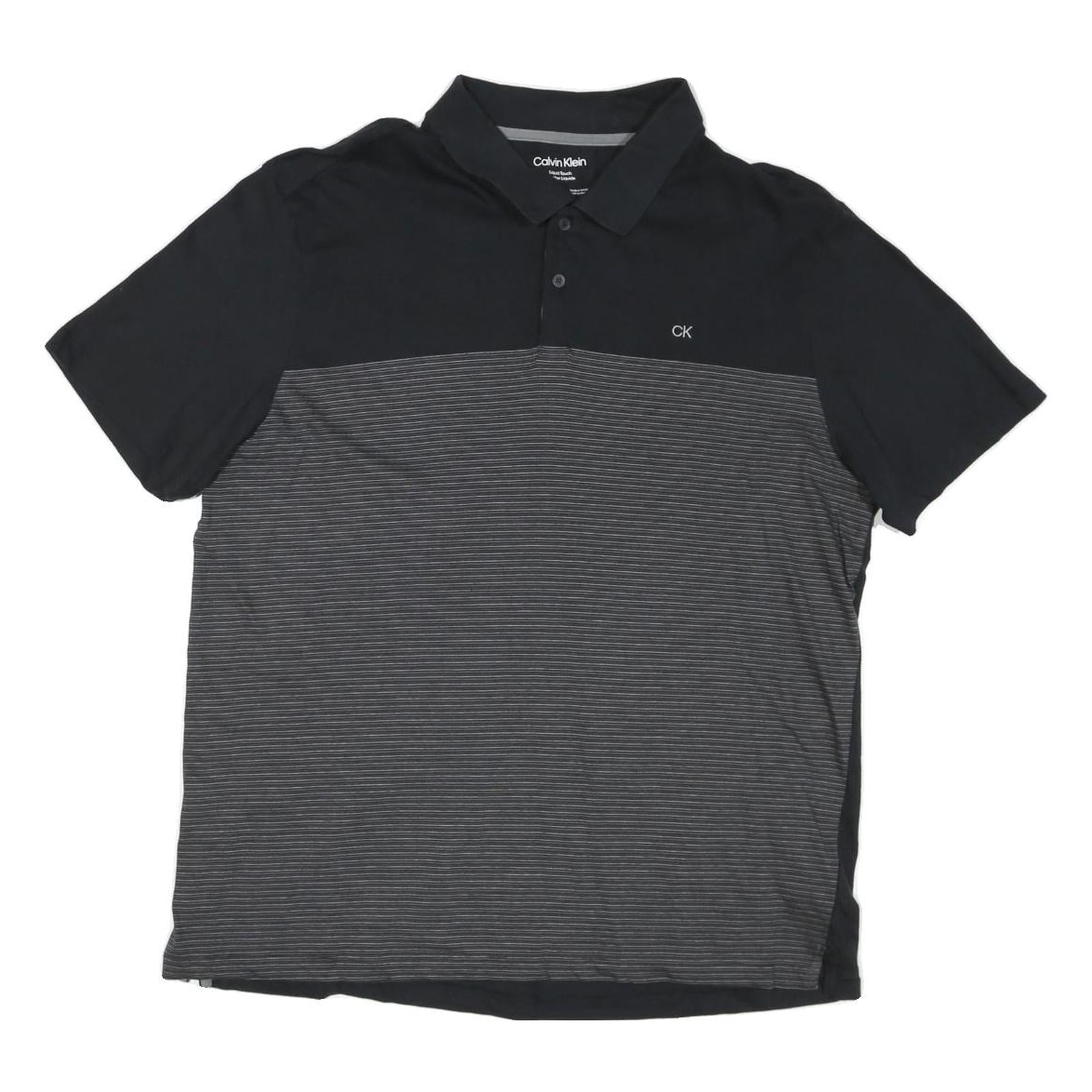 CALVIN KLEIN Mens Black & Grey Striped Polo Shirt XL Cotton Blend Casual