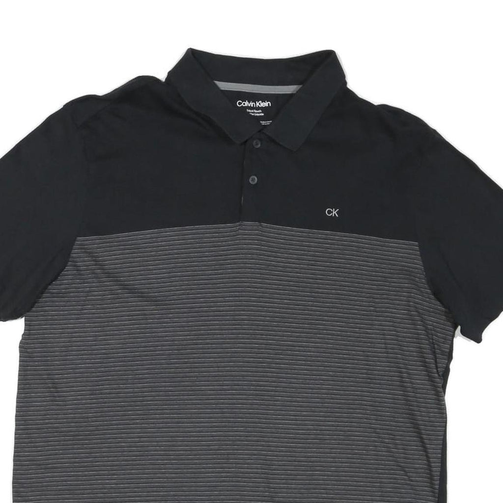 CALVIN KLEIN Mens Black & Grey Striped Polo Shirt XL Cotton Blend Casual