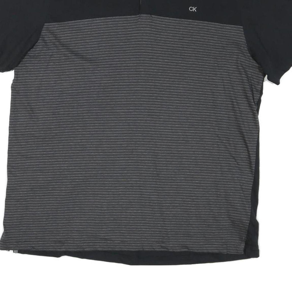 CALVIN KLEIN Mens Black & Grey Striped Polo Shirt XL Cotton Blend Casual