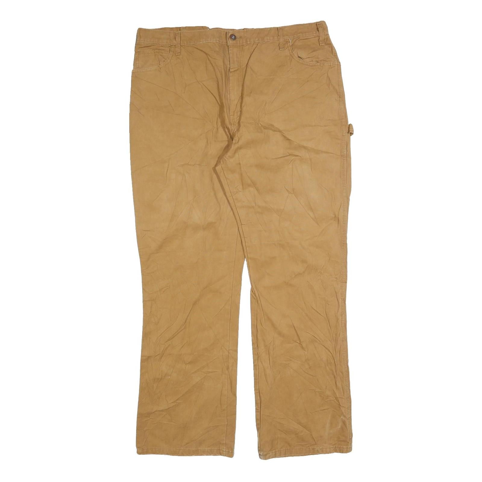 DICKIES Mens Cotton Blend Brown Relaxed Straight Trousers W40 L32 Workwear