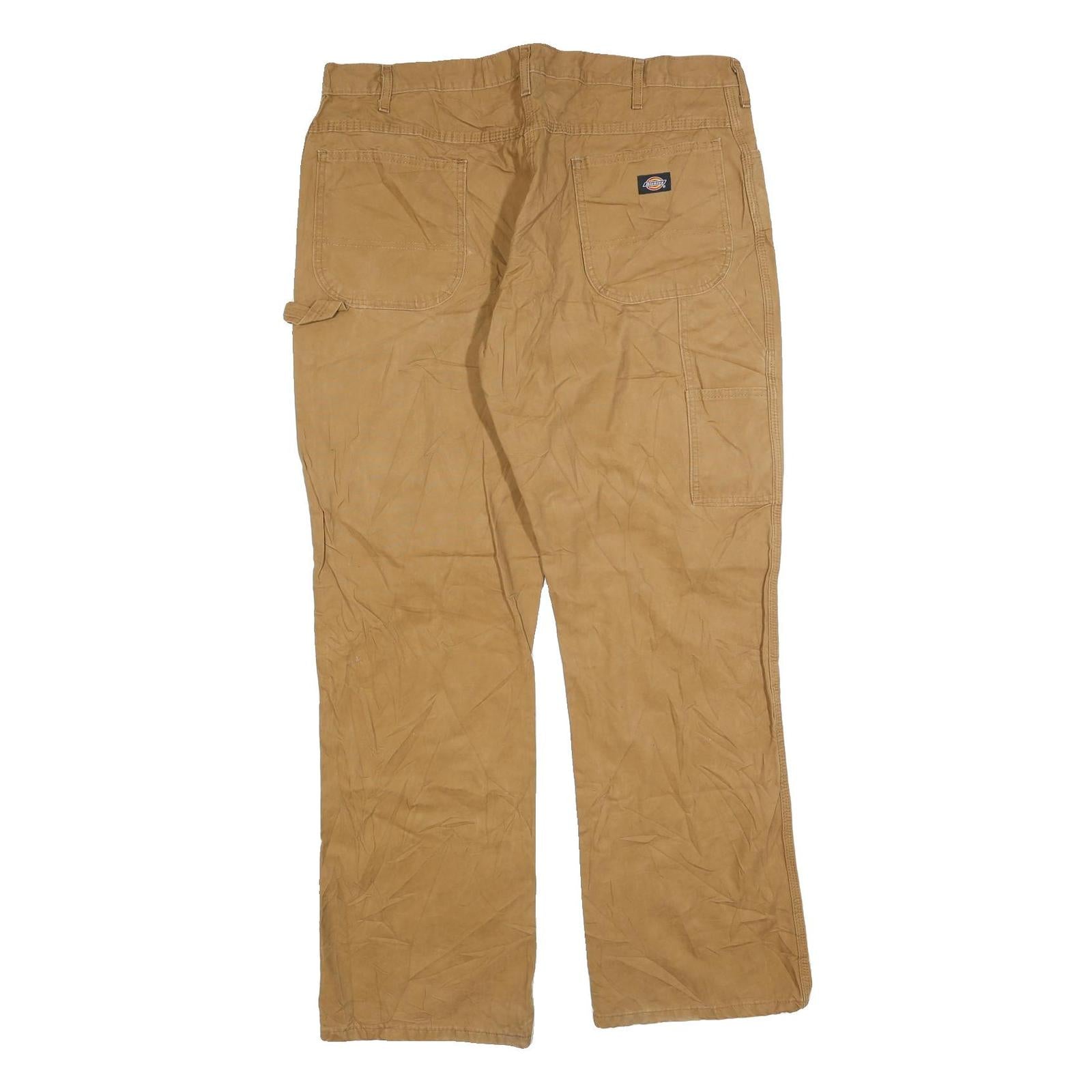DICKIES Mens Cotton Blend Brown Relaxed Straight Trousers W40 L32 Workwear