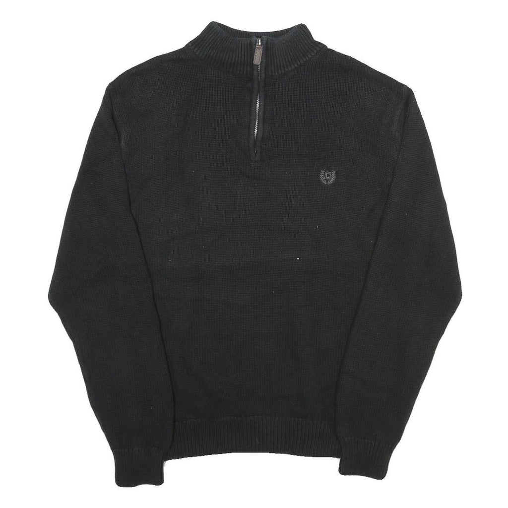 CHAPS Mens Black Plain Cotton Pullover Jumper Half Zip L Classic Knitwear