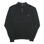 CHAPS Mens Black Plain Cotton Pullover Jumper Half Zip L Classic Knitwear