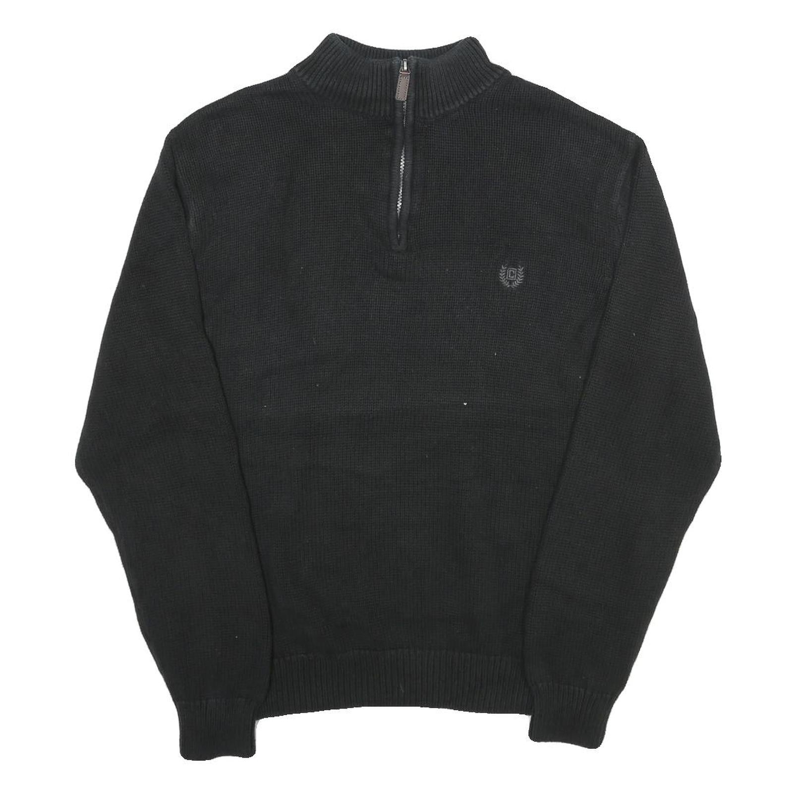 CHAPS Mens Black Plain Cotton Pullover Jumper Half Zip L Classic Knitwear