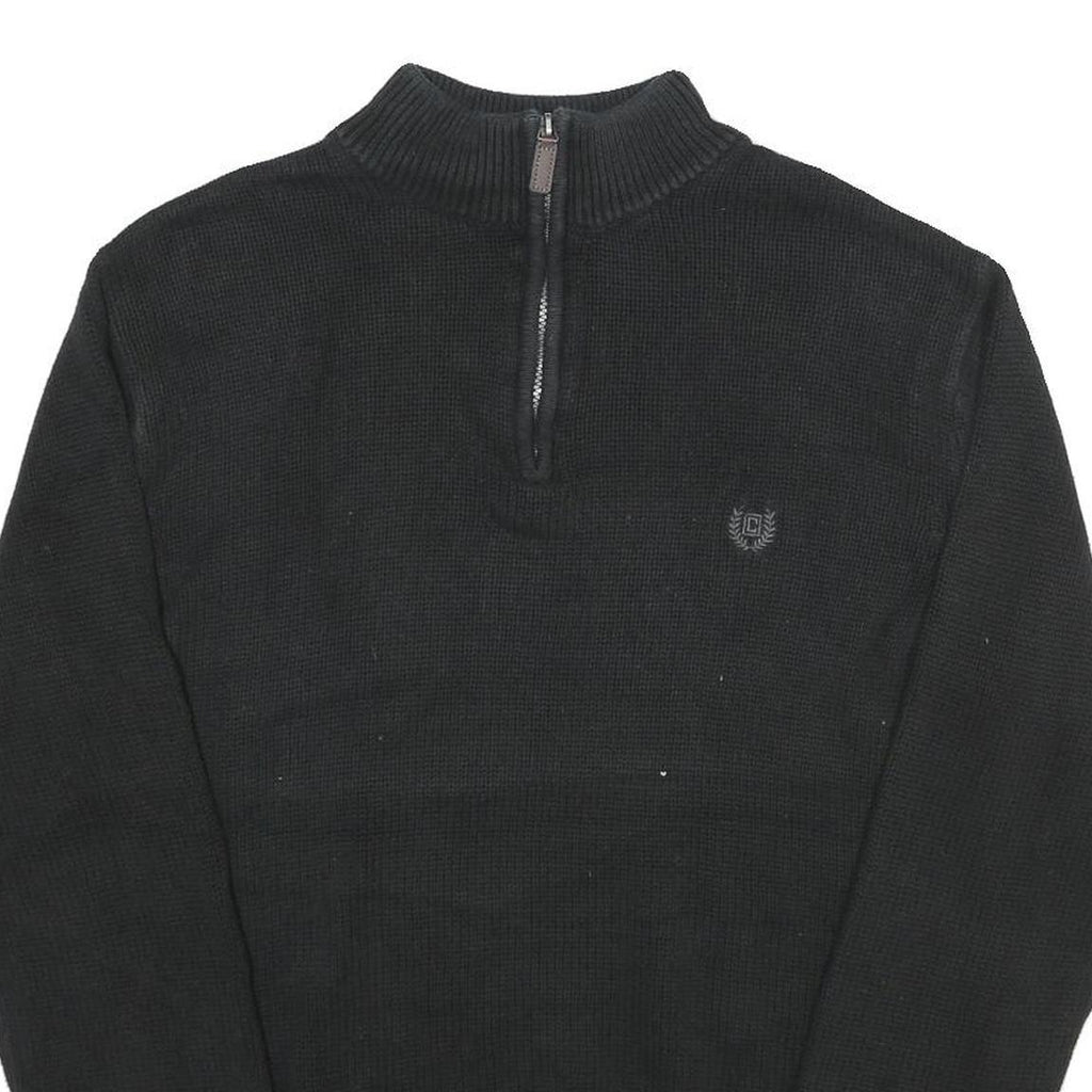 CHAPS Mens Black Plain Cotton Pullover Jumper Half Zip L Classic Knitwear