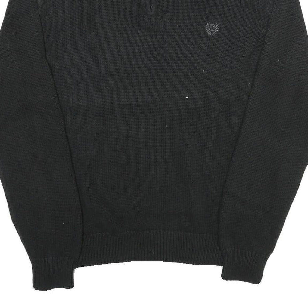 CHAPS Mens Black Plain Cotton Pullover Jumper Half Zip L Classic Knitwear