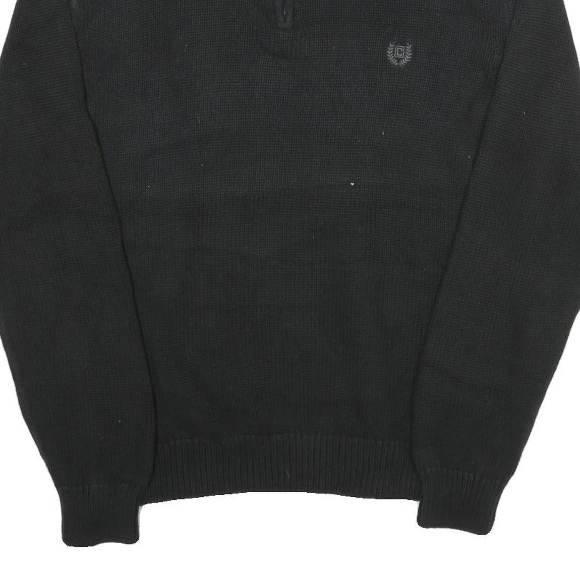 CHAPS Mens Black Plain Cotton Pullover Jumper Half Zip L Classic Knitwear