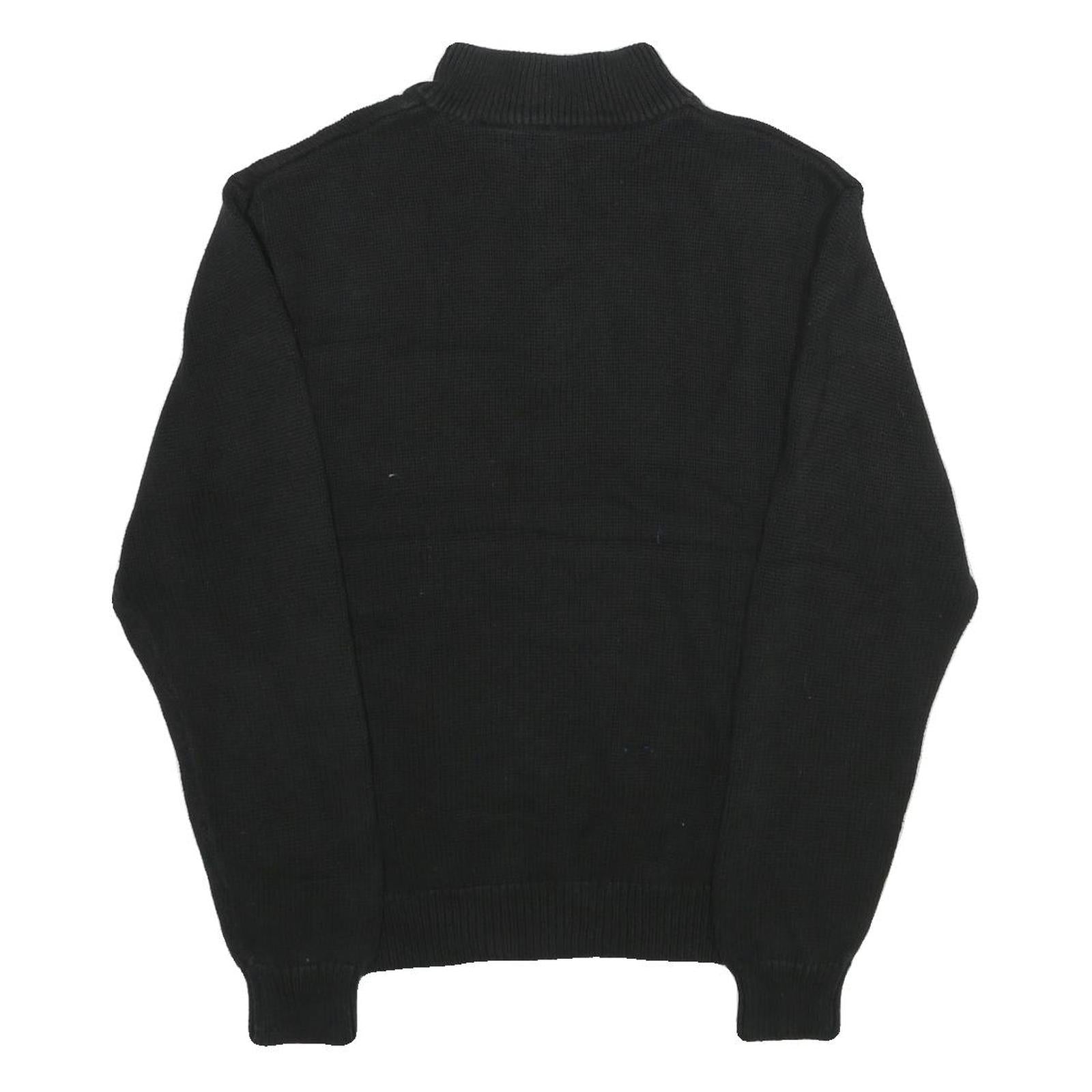 CHAPS Mens Black Plain Cotton Pullover Jumper Half Zip L Classic Knitwear