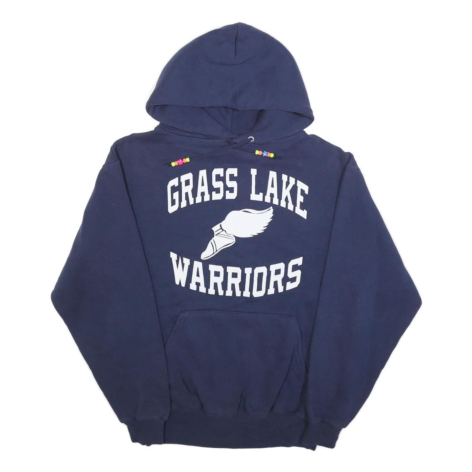 JERZEES Mens Navy Blue Grass Lake Warriors Hoodie M Cotton Blend Casual
