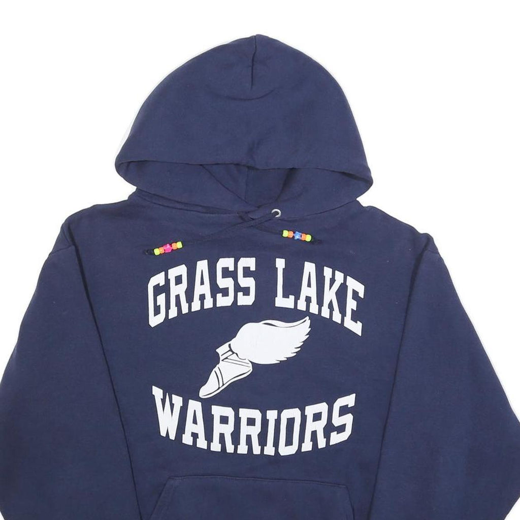 JERZEES Mens Navy Blue Grass Lake Warriors Hoodie M Cotton Blend Casual