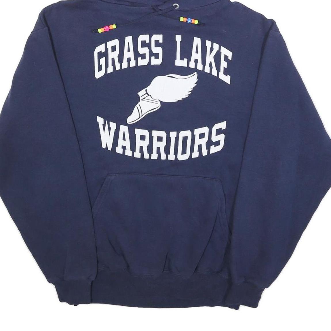 JERZEES Mens Navy Blue Grass Lake Warriors Hoodie M Cotton Blend Casual
