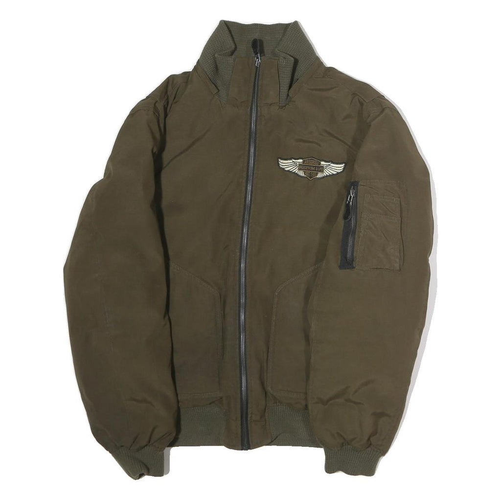 AKSERIES Mens Green Jacket XL Polyester Bomber Plain Zipped Comfort Casual