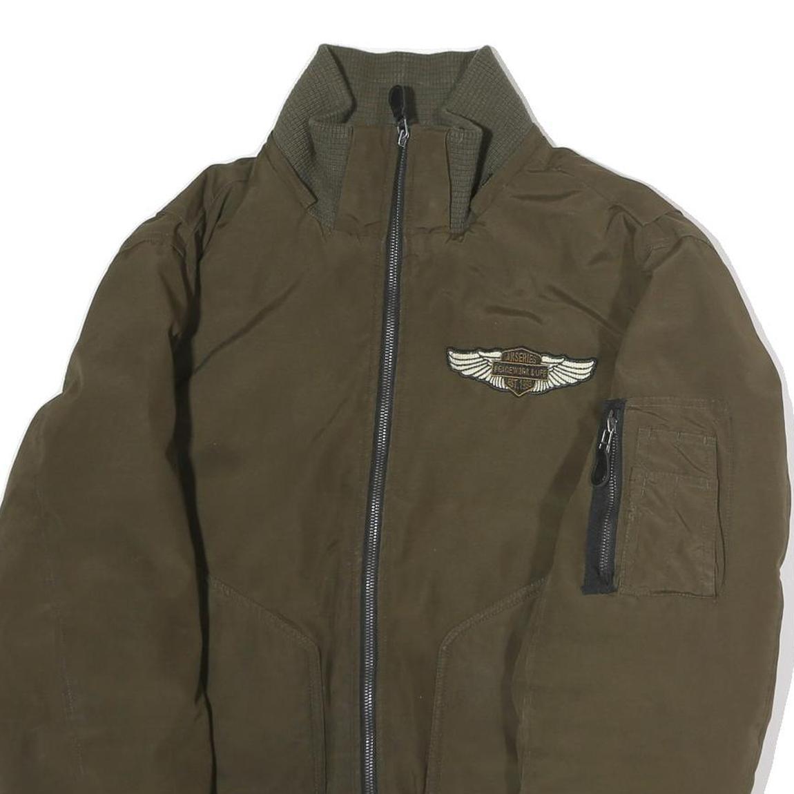 AKSERIES Mens Green Jacket XL Polyester Bomber Plain Zipped Comfort Casual