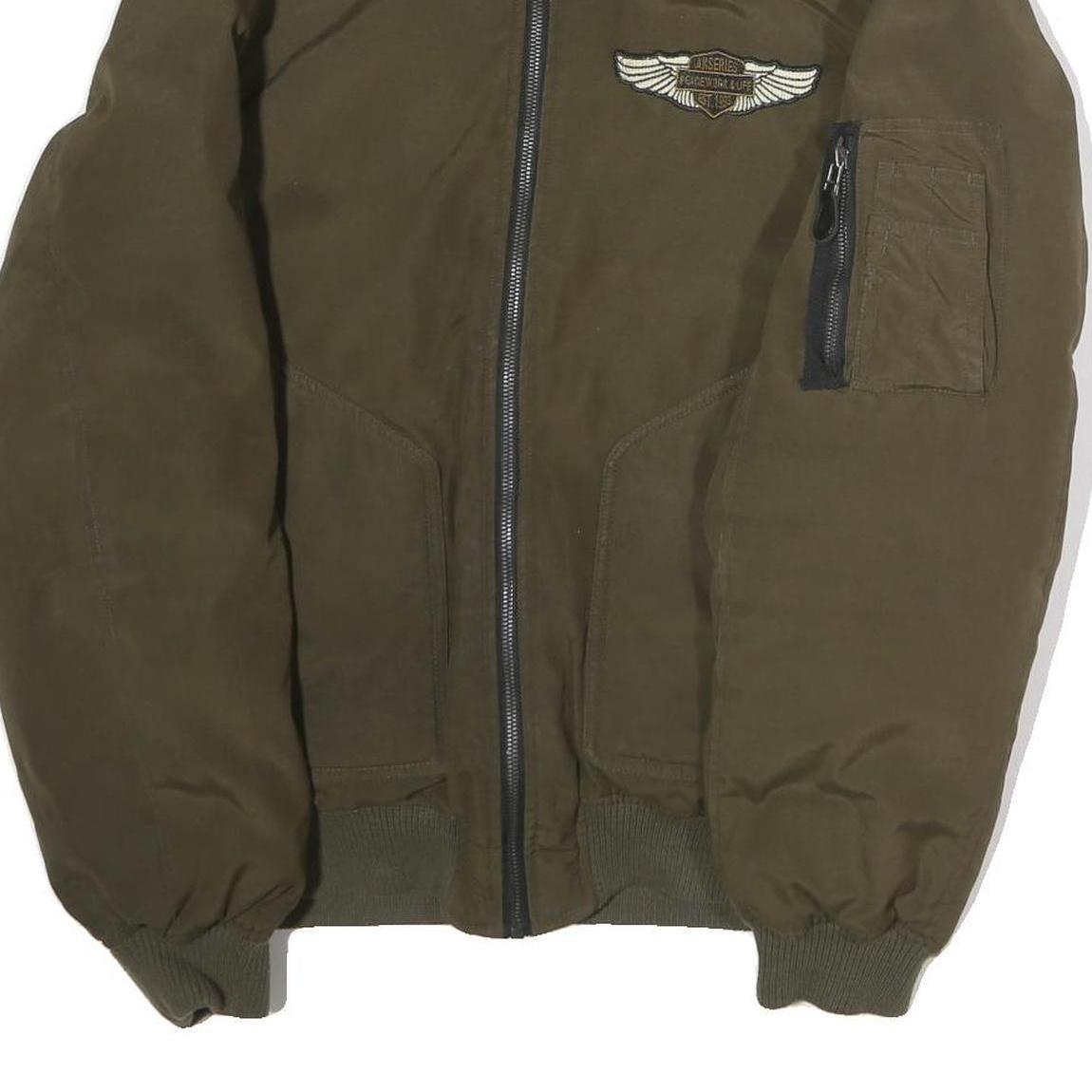 AKSERIES Mens Green Jacket XL Polyester Bomber Plain Zipped Comfort Casual