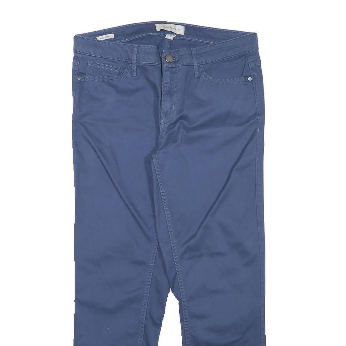 CALVIN KLEIN Womens Cotton Blend Blue Slim Skinny Trousers W29 L25 Stylish Fit
