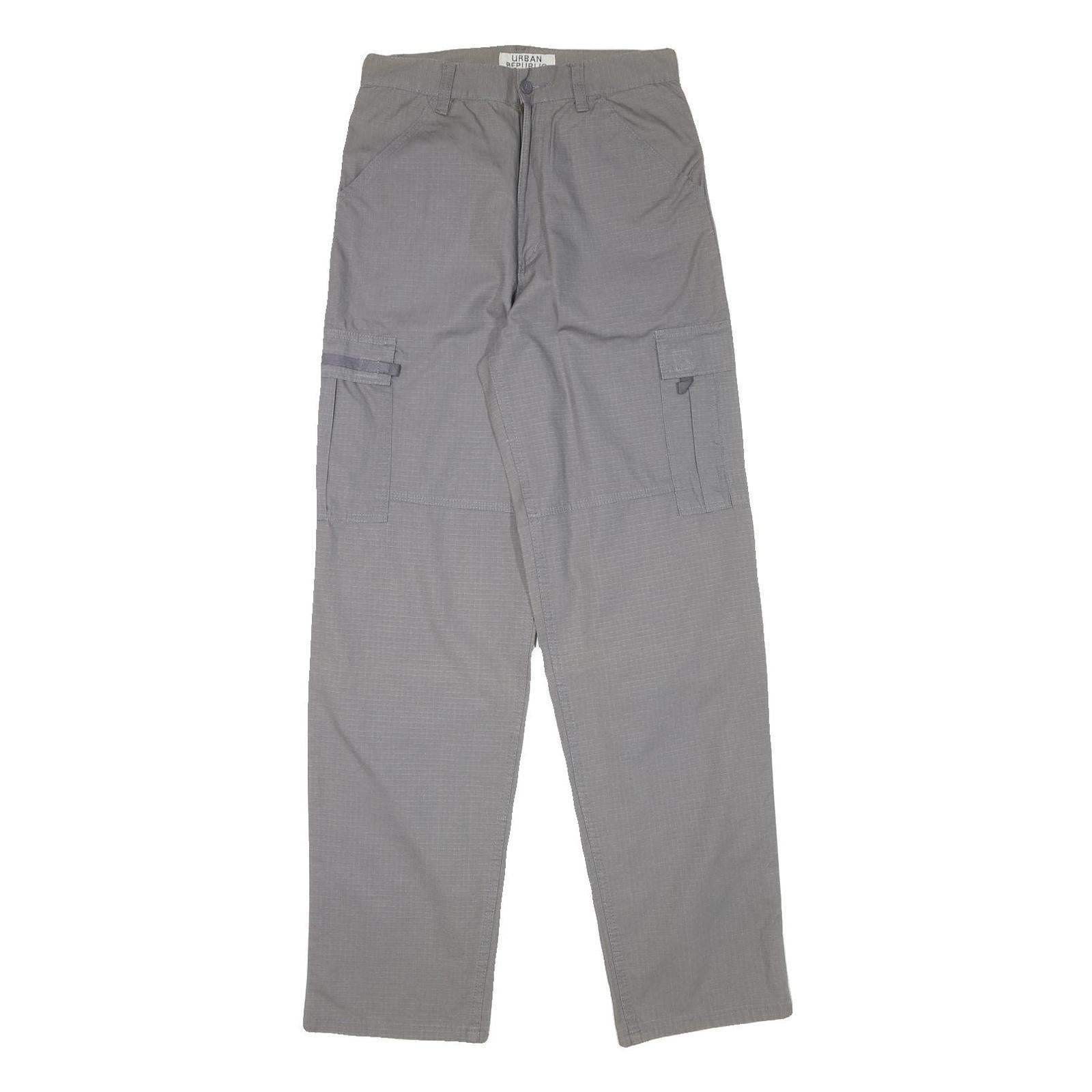 URBAN REPUBLIC Mens Grey Relaxed Straight Trousers W28 L32 Cotton Blend Cargo