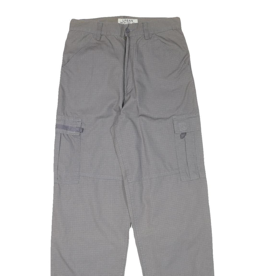 URBAN REPUBLIC Mens Grey Relaxed Straight Trousers W28 L32 Cotton Blend Cargo