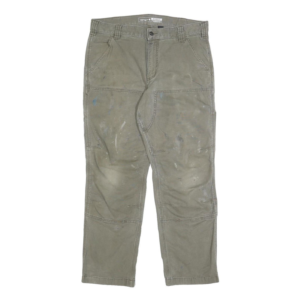 CARHARTT Mens Cotton Blend Olive Relaxed Fit Straight Trousers W34 L30 Workwear