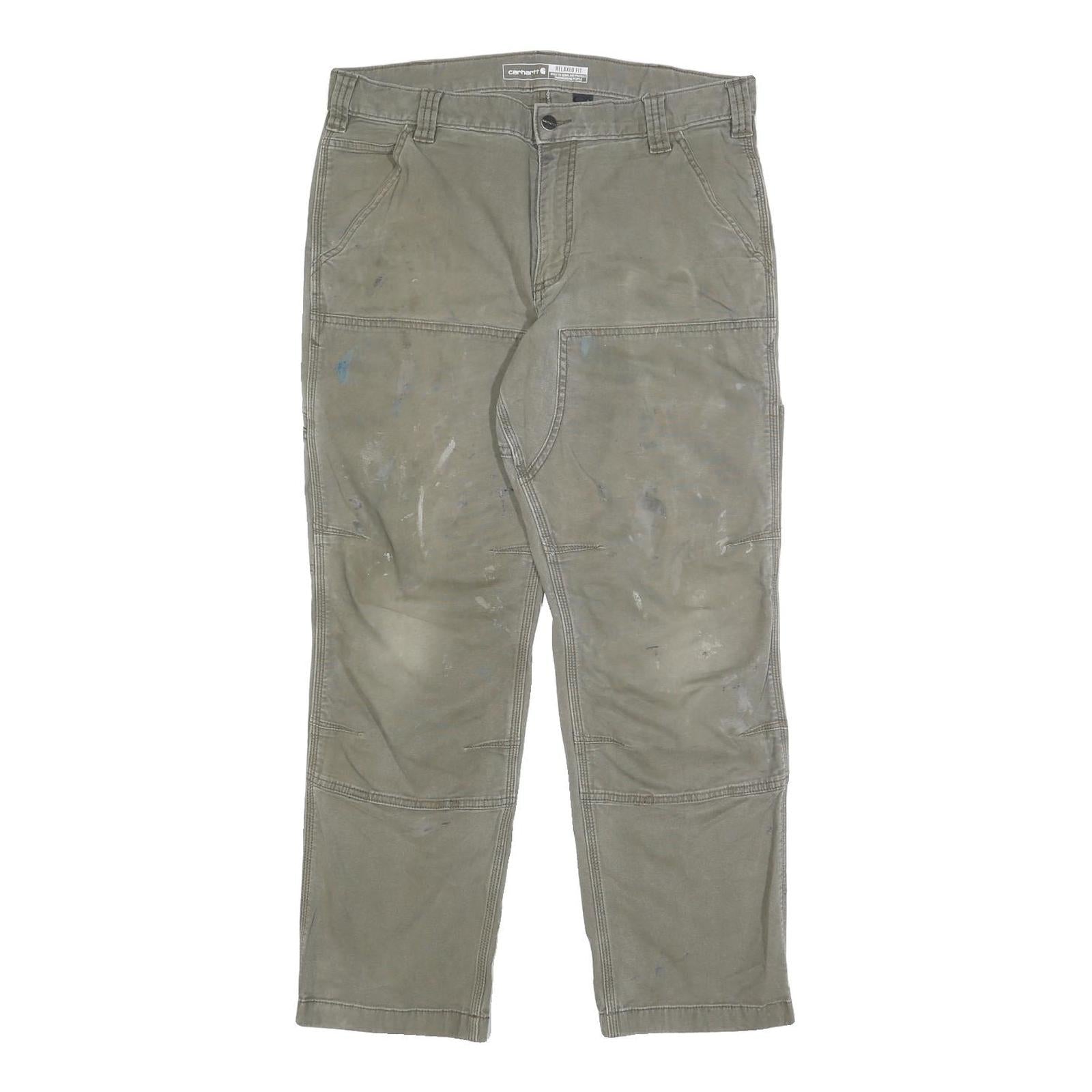 CARHARTT Mens Cotton Blend Olive Relaxed Fit Straight Trousers W34 L30 Workwear