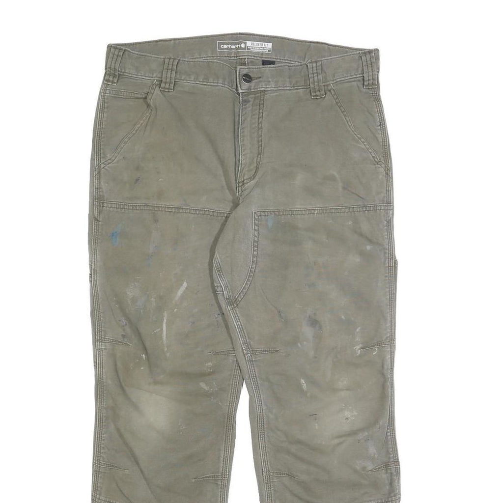 CARHARTT Mens Cotton Blend Olive Relaxed Fit Straight Trousers W34 L30 Workwear